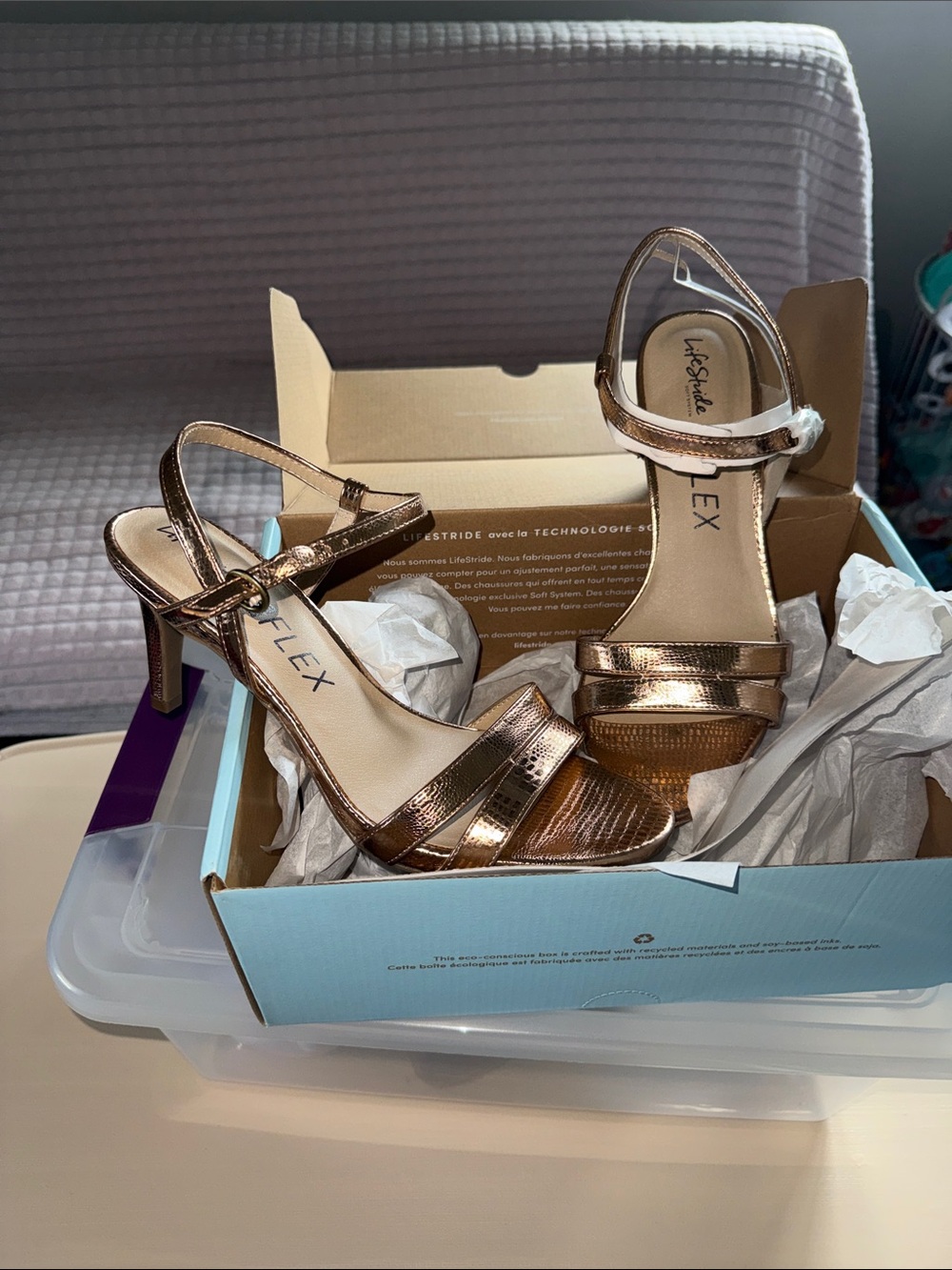 Life Stride Rose Gold Metallic Strappy Heels